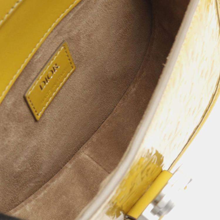 Pre Owned Dior Yellow Mini Oblique Patent Gallop Crossbody Bag