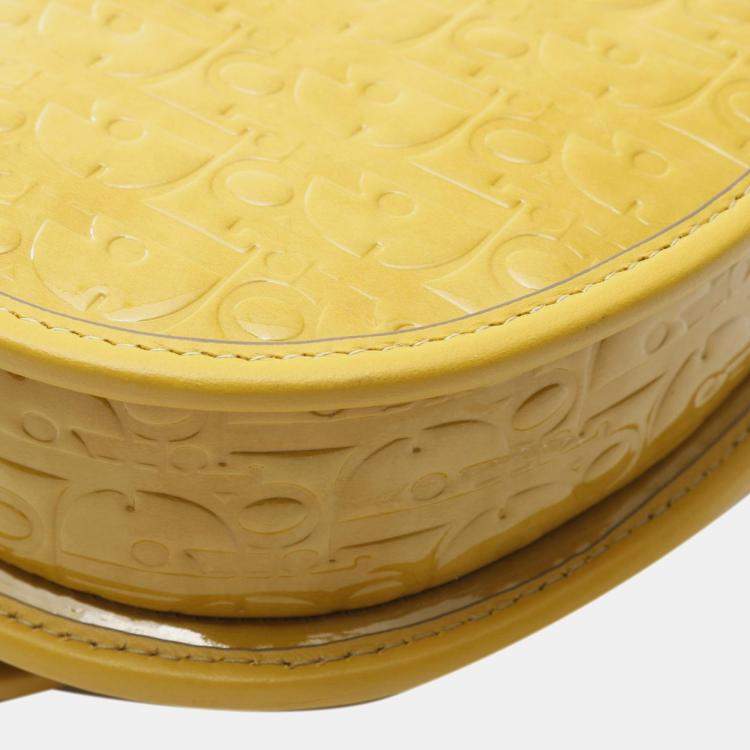 Pre Owned Dior Yellow Mini Oblique Patent Gallop Crossbody Bag