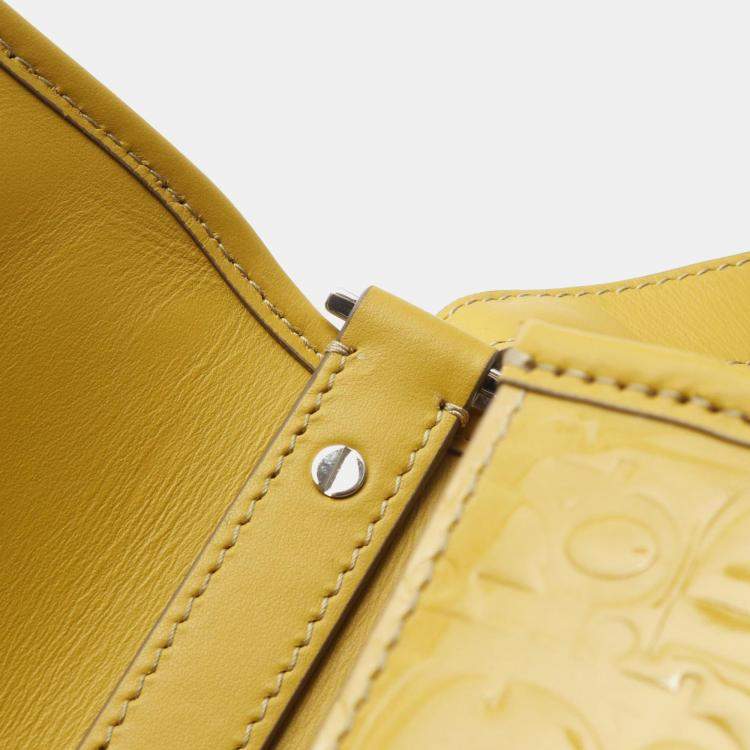 Pre Owned Dior Yellow Mini Oblique Patent Gallop Crossbody Bag