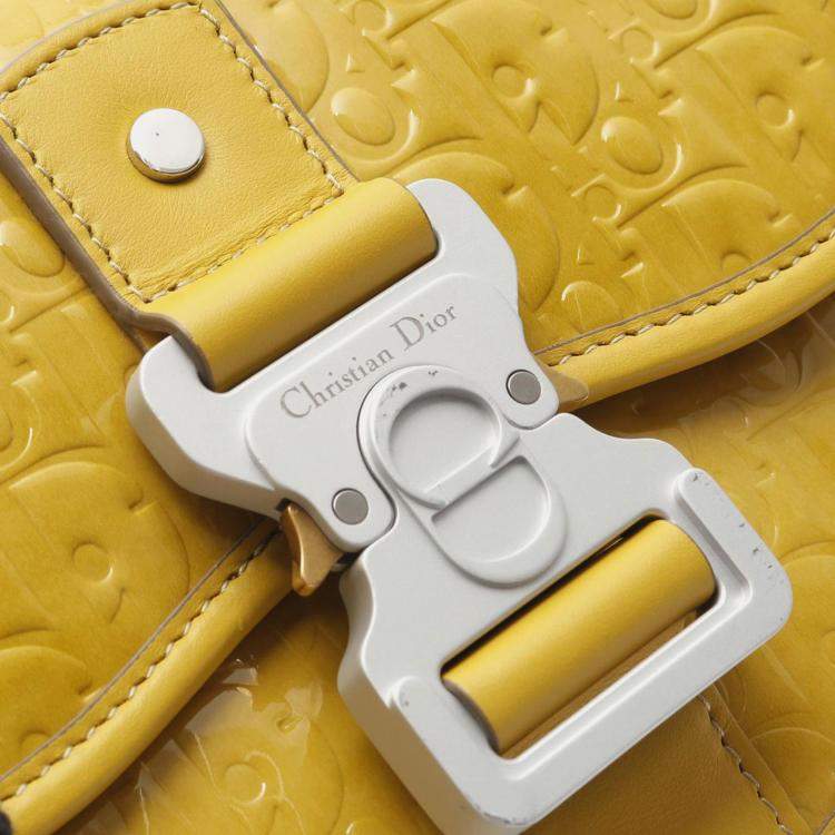 Pre Owned Dior Yellow Mini Oblique Patent Gallop Crossbody Bag