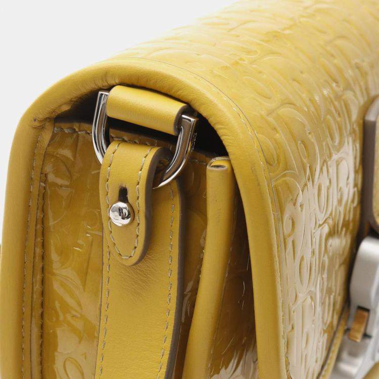 Pre Owned Dior Yellow Mini Oblique Patent Gallop Crossbody Bag