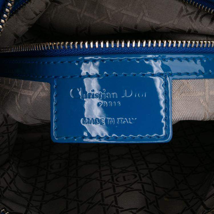 Pre Owned Dior Blue Large Patent Cannage Lady Dior
