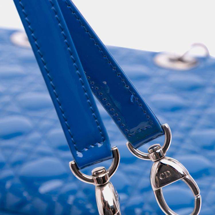Pre Owned Dior Blue Large Patent Cannage Lady Dior