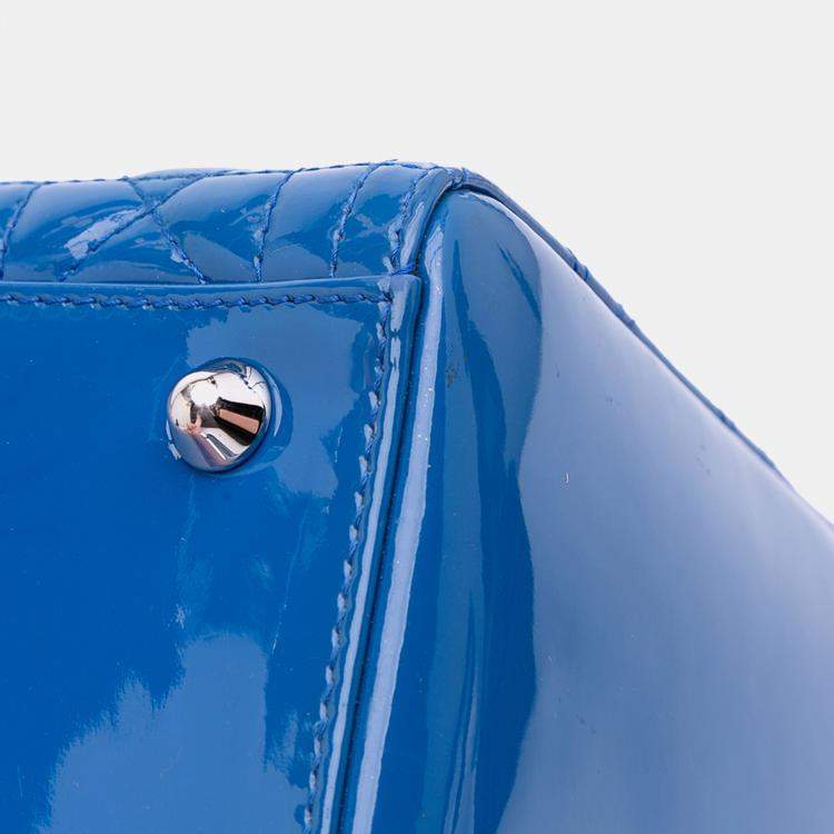 Pre Owned Dior Blue Large Patent Cannage Lady Dior