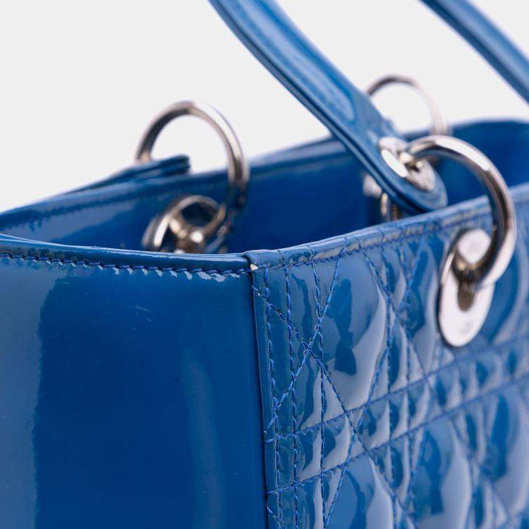 Pre Owned Dior Blue Large Patent Cannage Lady Dior