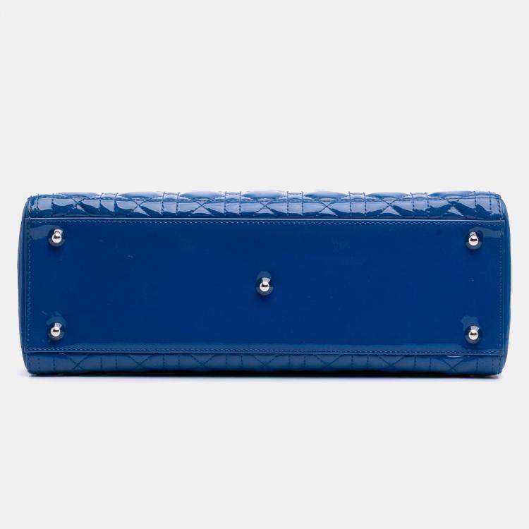 Pre Owned Dior Blue Large Patent Cannage Lady Dior