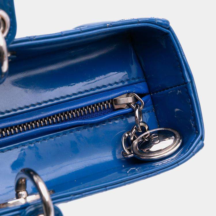 Pre Owned Dior Blue Large Patent Cannage Lady Dior