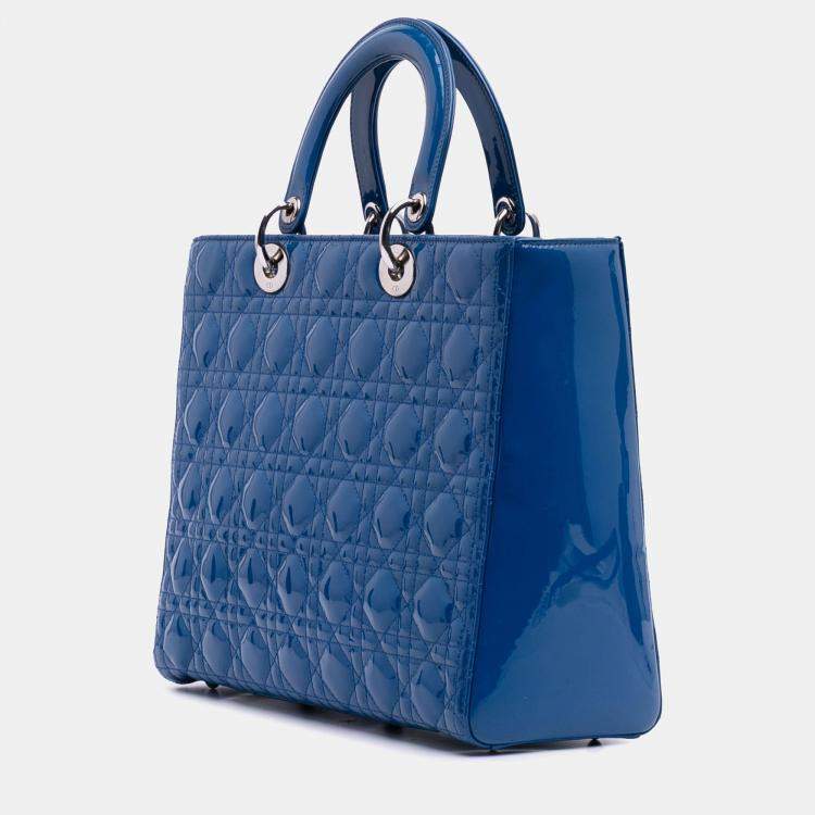 Pre Owned Dior Blue Large Patent Cannage Lady Dior