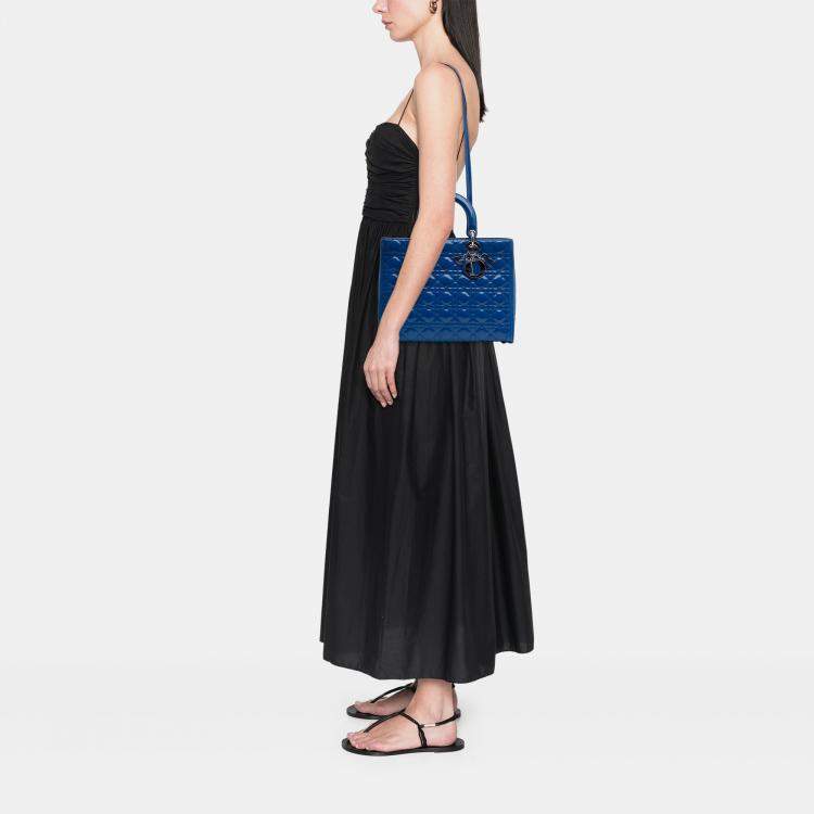 Pre Owned Dior Blue Large Patent Cannage Lady Dior