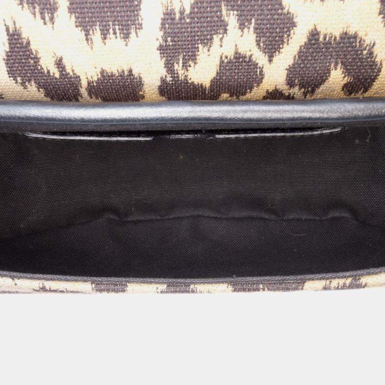 Pre Owned Dior Brown Mizza Medium Embroidered Canvas Leopard Bobby Crossbody