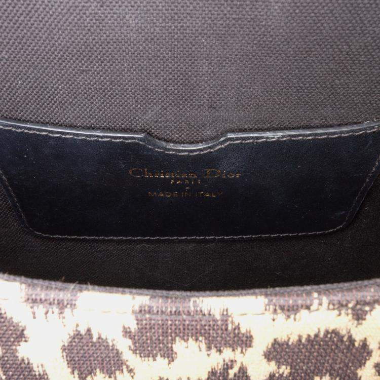 Pre Owned Dior Brown Mizza Medium Embroidered Canvas Leopard Bobby Crossbody