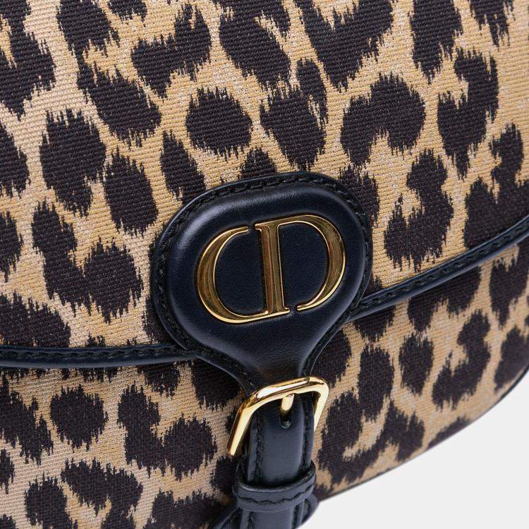 Pre Owned Dior Brown Mizza Medium Embroidered Canvas Leopard Bobby Crossbody