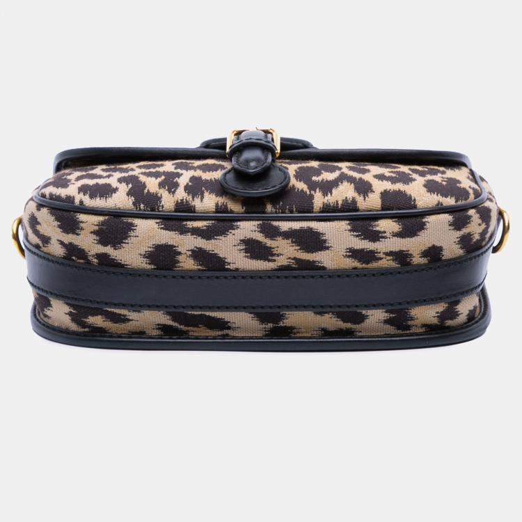 Pre Owned Dior Brown Mizza Medium Embroidered Canvas Leopard Bobby Crossbody