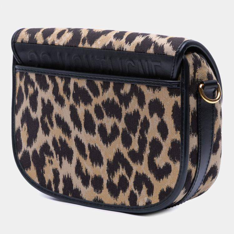 Pre Owned Dior Brown Mizza Medium Embroidered Canvas Leopard Bobby Crossbody