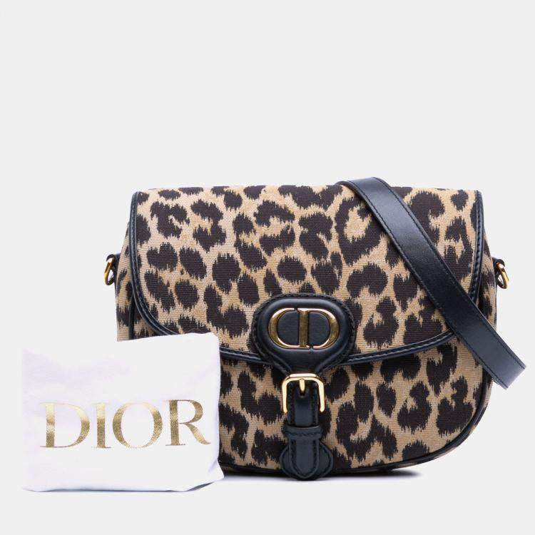 Pre Owned Dior Brown Mizza Medium Embroidered Canvas Leopard Bobby Crossbody