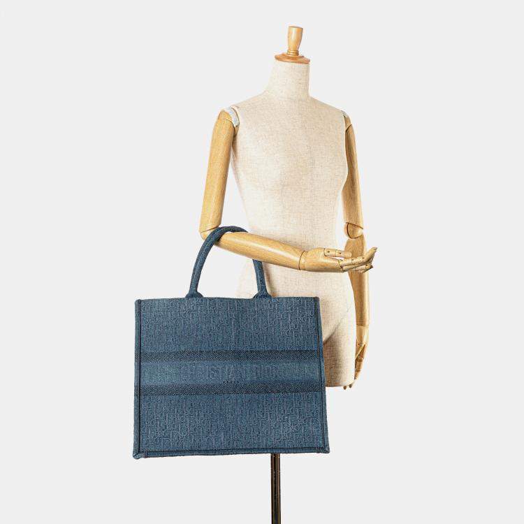 Pre Owned Dior Blue Large Oblique Denim Book Tote