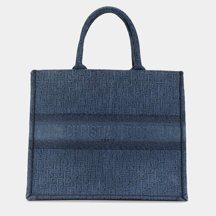 Pre Owned Dior Blue Large Oblique Denim Book Tote