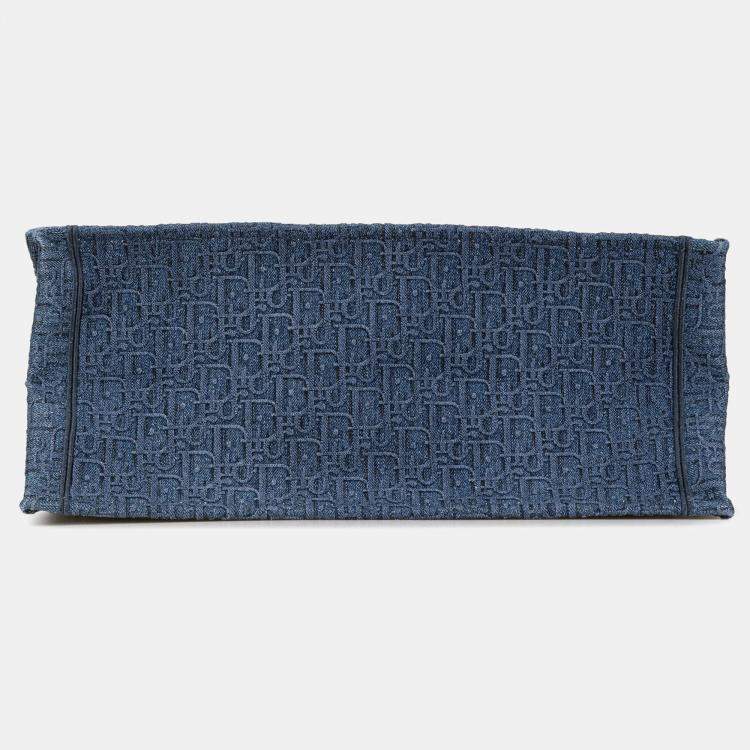 Pre Owned Dior Blue Large Oblique Denim Book Tote