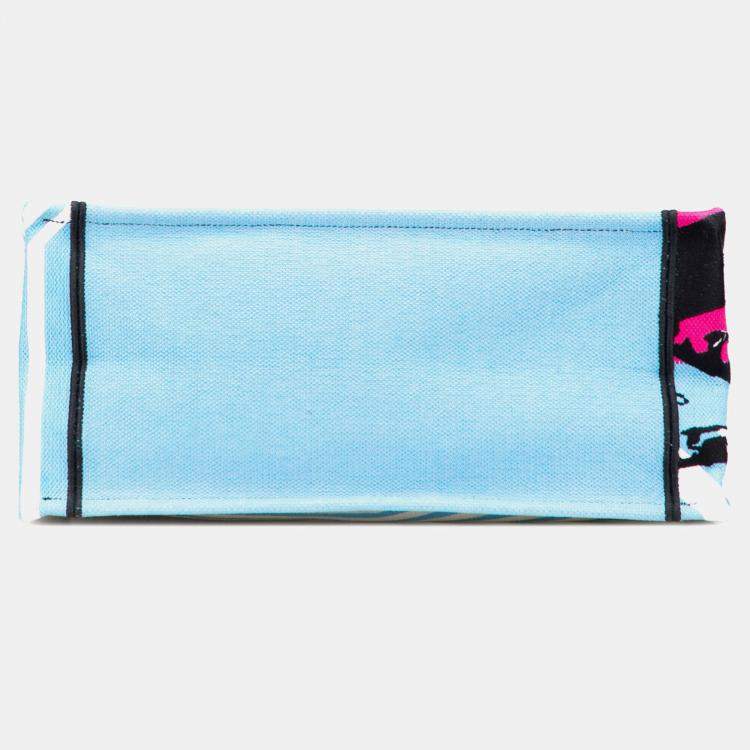 Pre Owned Dior Blue Medium Embroidered Canvas Zebra D Jungle Pop Book Tote