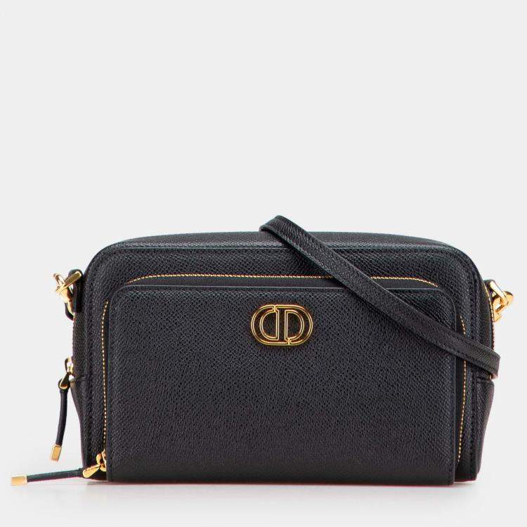 Pre Owned Dior Black Grained Calfskin Caro Double Pouch