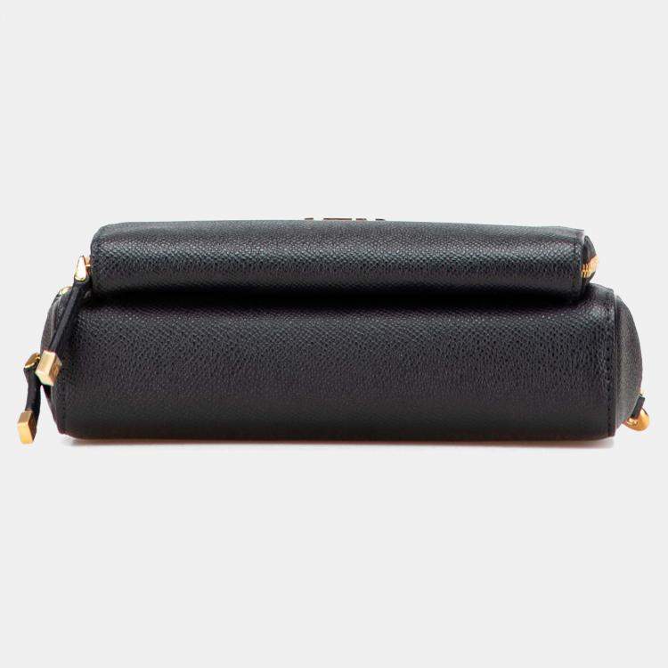Pre Owned Dior Black Grained Calfskin Caro Double Pouch
