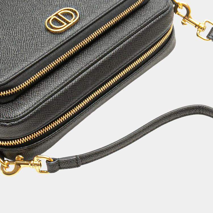 Pre Owned Dior Black Grained Calfskin Caro Double Pouch