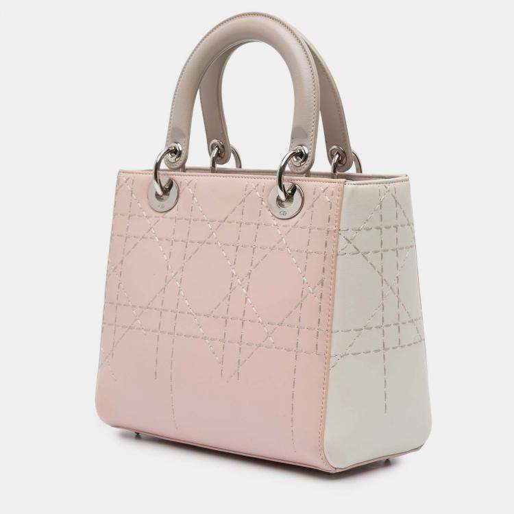 Pre Owned Dior Grey/Pink Medium Bicolor Lambskin Macrocannage Stitched Lady Dior