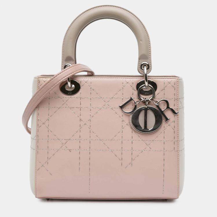 Pre Owned Dior Grey/Pink Medium Bicolor Lambskin Macrocannage Stitched Lady Dior