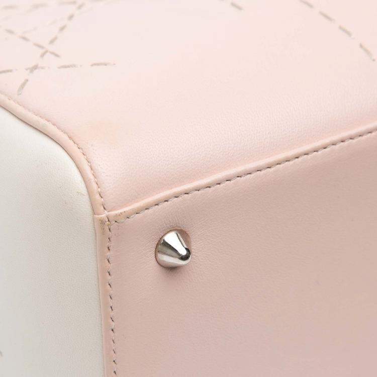 Pre Owned Dior Grey/Pink Medium Bicolor Lambskin Macrocannage Stitched Lady Dior