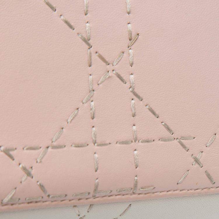 Pre Owned Dior Grey/Pink Medium Bicolor Lambskin Macrocannage Stitched Lady Dior