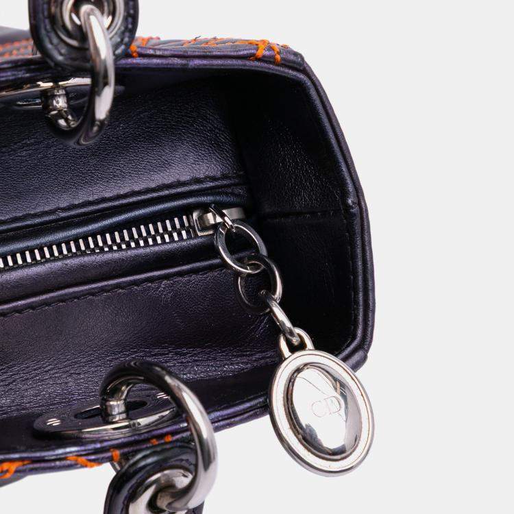 Pre Owned Dior Black Anselm Reyle Medium Metallic Lambskin Cannage Lady Dior