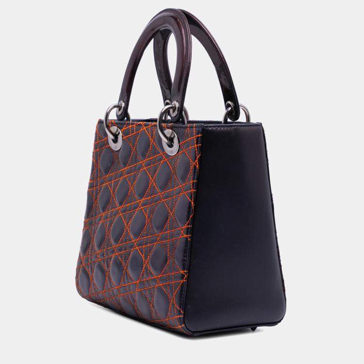 Pre Owned Dior Black Anselm Reyle Medium Metallic Lambskin Cannage Lady Dior