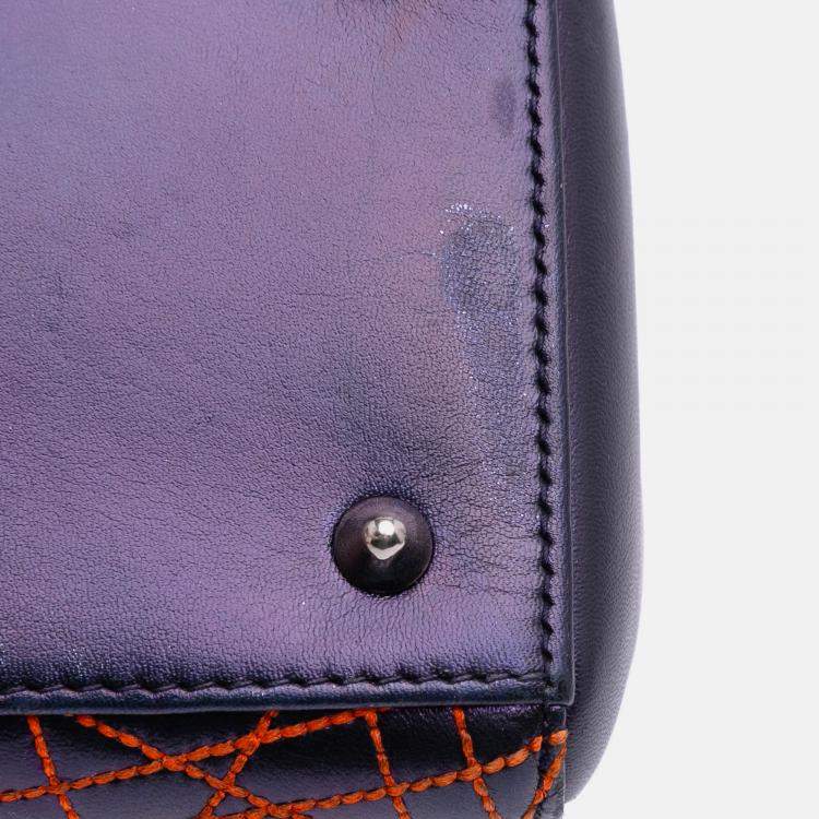 Pre Owned Dior Black Anselm Reyle Medium Metallic Lambskin Cannage Lady Dior