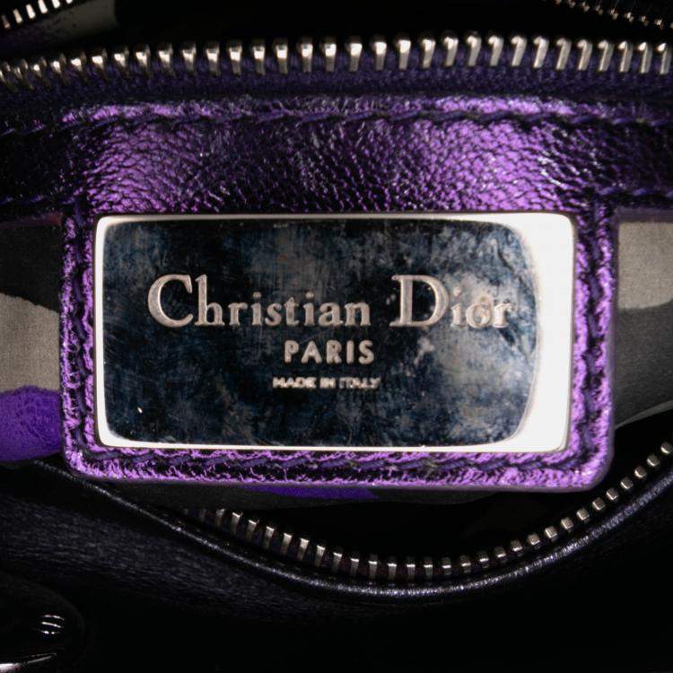 Pre Owned Dior Black Anselm Reyle Medium Metallic Lambskin Cannage Lady Dior