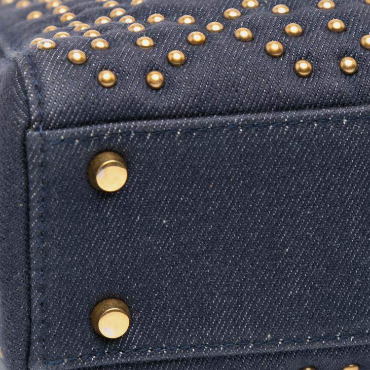 Pre Owned Dior Navy Blue Mini Denim Cannage Studded Supple Lady Dior