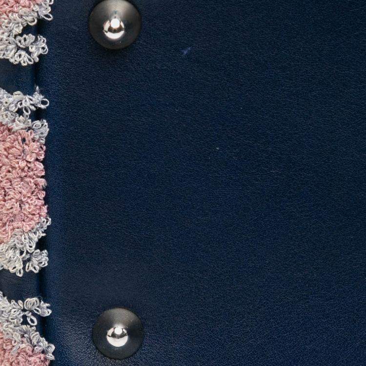 Pre Owned Dior Blue Medium Lambskin And Tweed Cannage Lady Dior