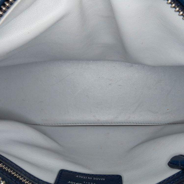 Pre Owned Dior Blue Medium Lambskin And Tweed Cannage Lady Dior