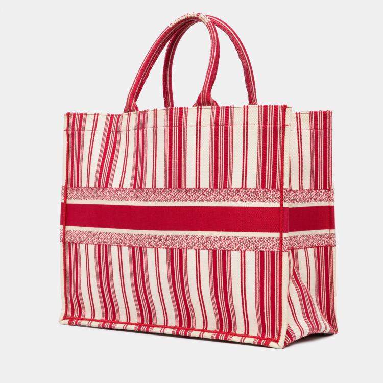 Pre Owned Dior Red Large Striped Book Tote