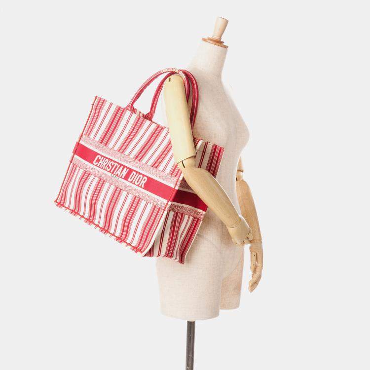 Pre Owned Dior Red Large Striped Book Tote