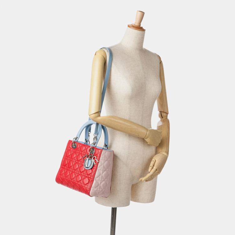 Pre Owned Dior Medium Tricolor Lambskin Cannage Lady Dior