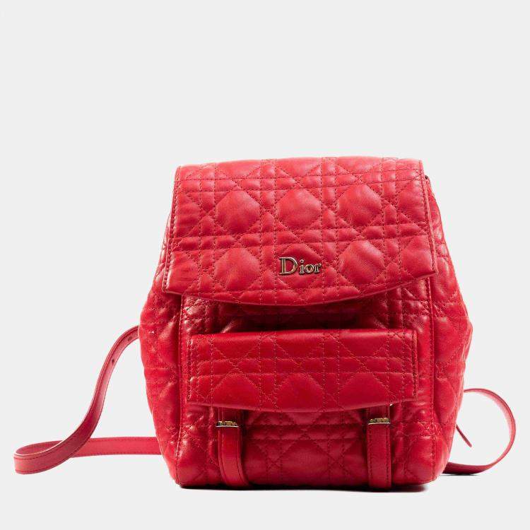 Pre Owned Dior Stardust Small Red Lambskin Quilted Cannage Backpack