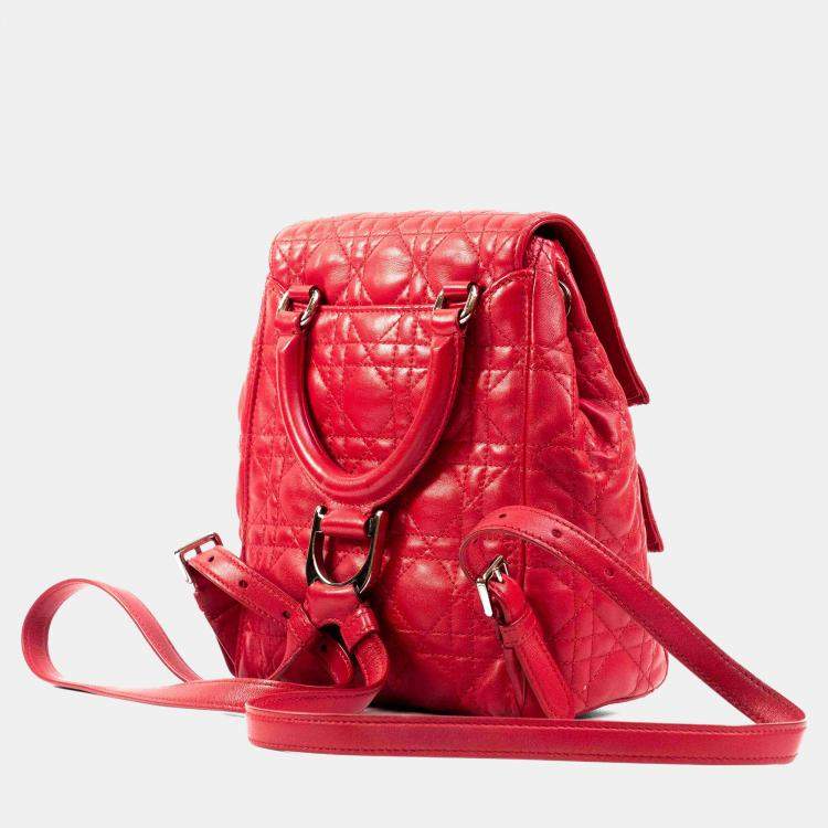 Pre Owned Dior Stardust Small Red Lambskin Quilted Cannage Backpack