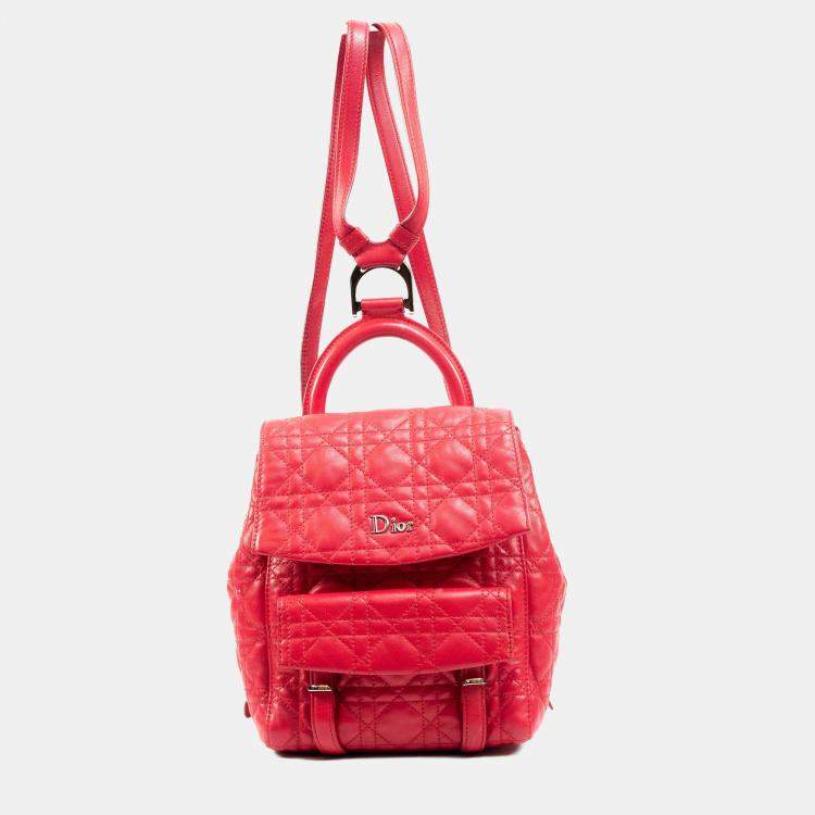 Pre Owned Dior Stardust Small Red Lambskin Quilted Cannage Backpack