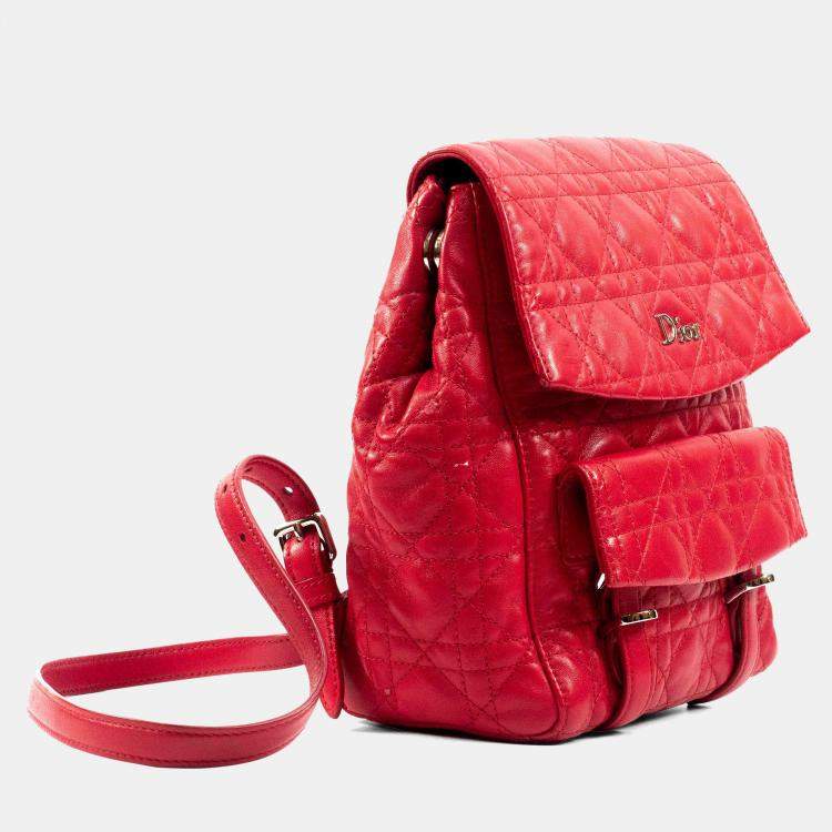 Pre Owned Dior Stardust Small Red Lambskin Quilted Cannage Backpack
