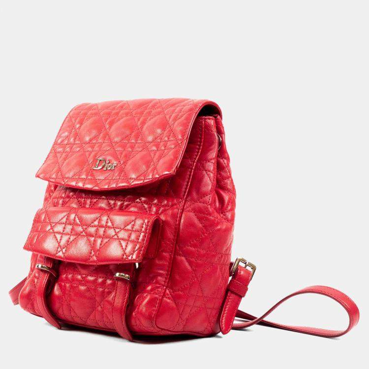 Pre Owned Dior Stardust Small Red Lambskin Quilted Cannage Backpack