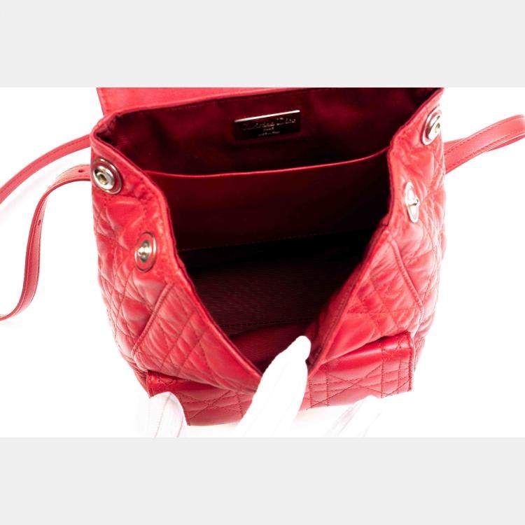 Pre Owned Dior Stardust Small Red Lambskin Quilted Cannage Backpack