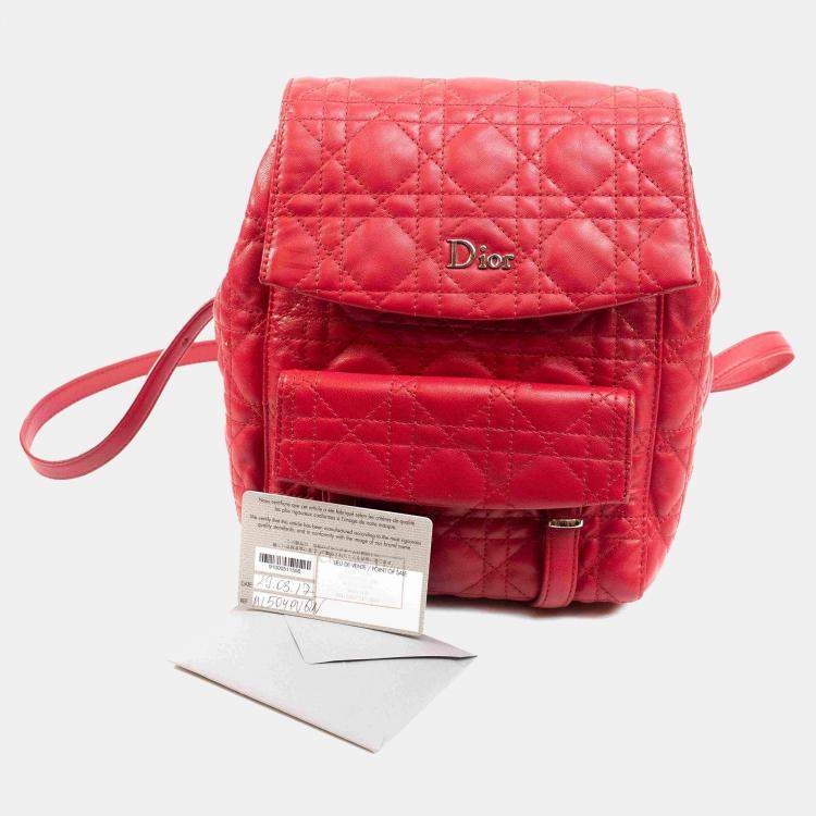 Pre Owned Dior Stardust Small Red Lambskin Quilted Cannage Backpack
