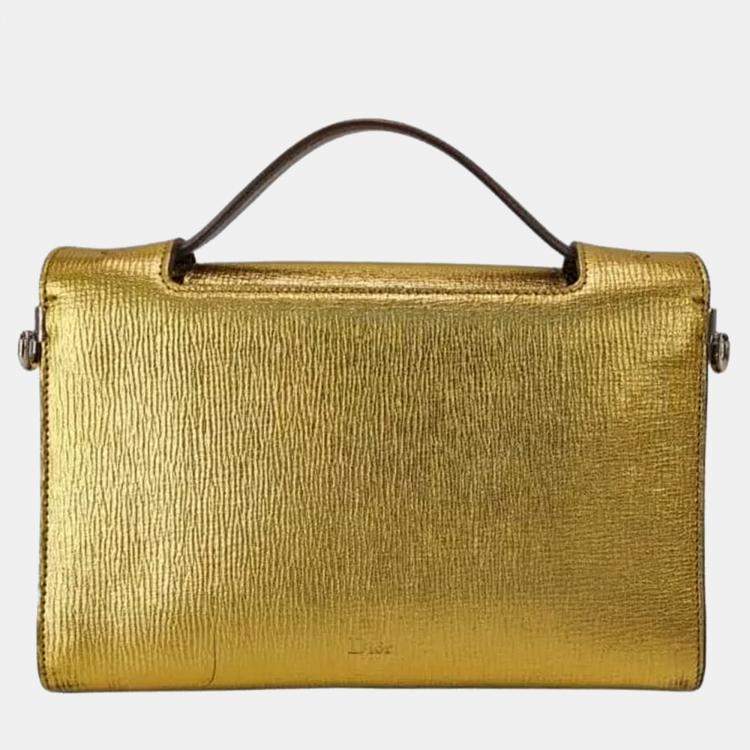 Pre Owned Dior Diorever Gold Leather Clutch Bag