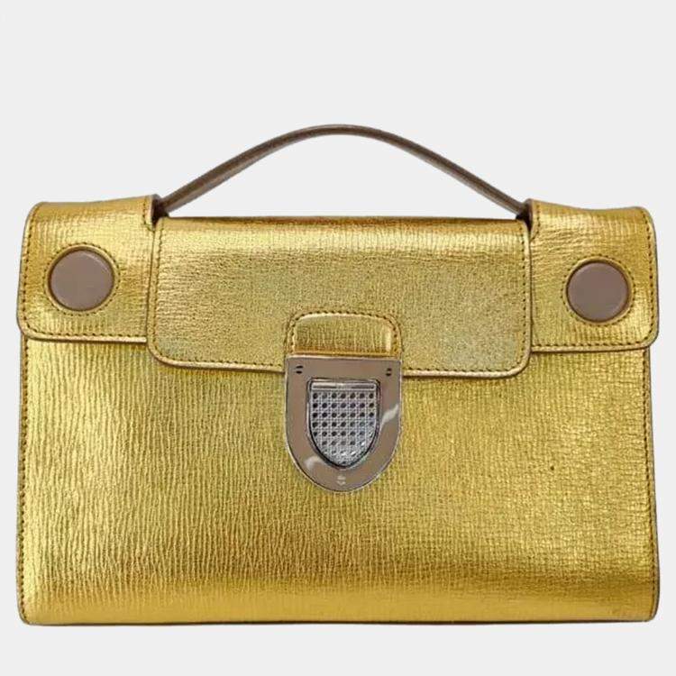 Pre Owned Dior Diorever Gold Leather Clutch Bag