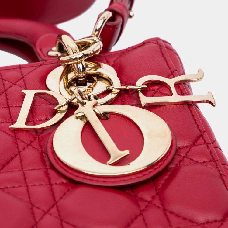 Pre Owned Dior Red Small Lambskin Cannage My ABCDior Lady Dior Bag